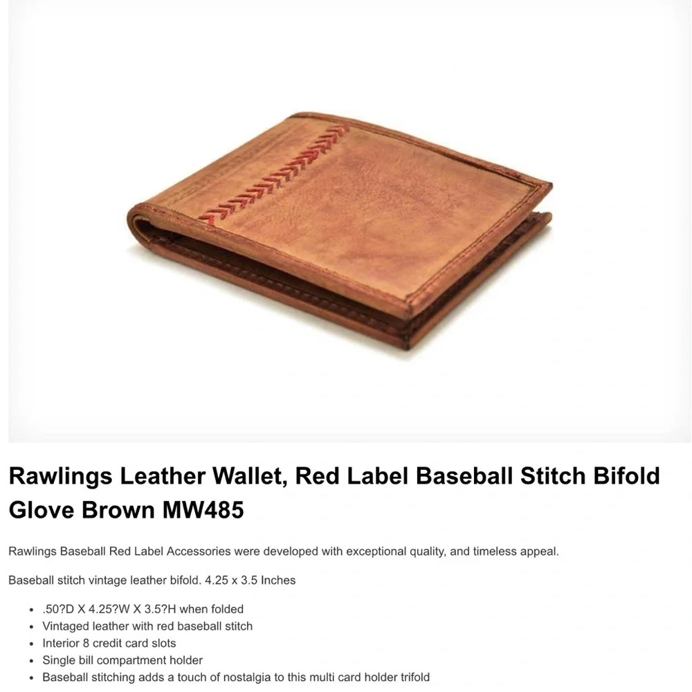 Rawlings Tan Leather Wallet with Red Stitching - Picture 6 of 6
